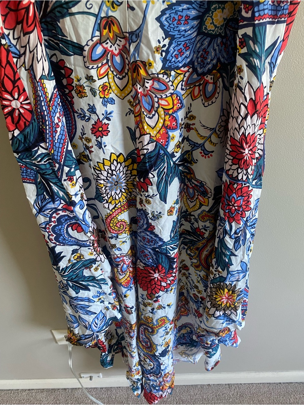 White Floral Jumpsuit with Blue & Red Print - Picture 6 of 12